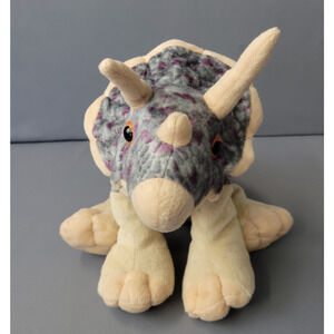 Wild Republic Triceratops Dinosaur Plush Toy 10" Sitting Gray Purple 2012